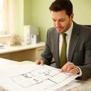 Norber Fatouaki, especialista inmobiliario, revisando planos de una vivienda