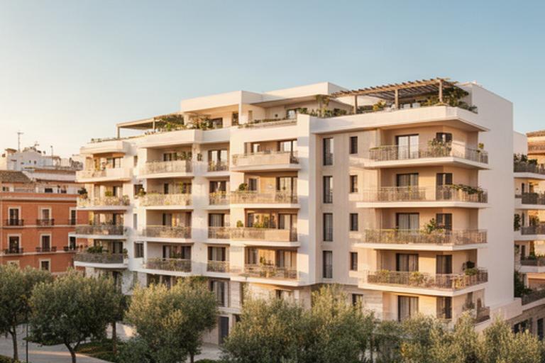 Promoción de viviendas nuevas con balcones en un barrio residencial de Valencia