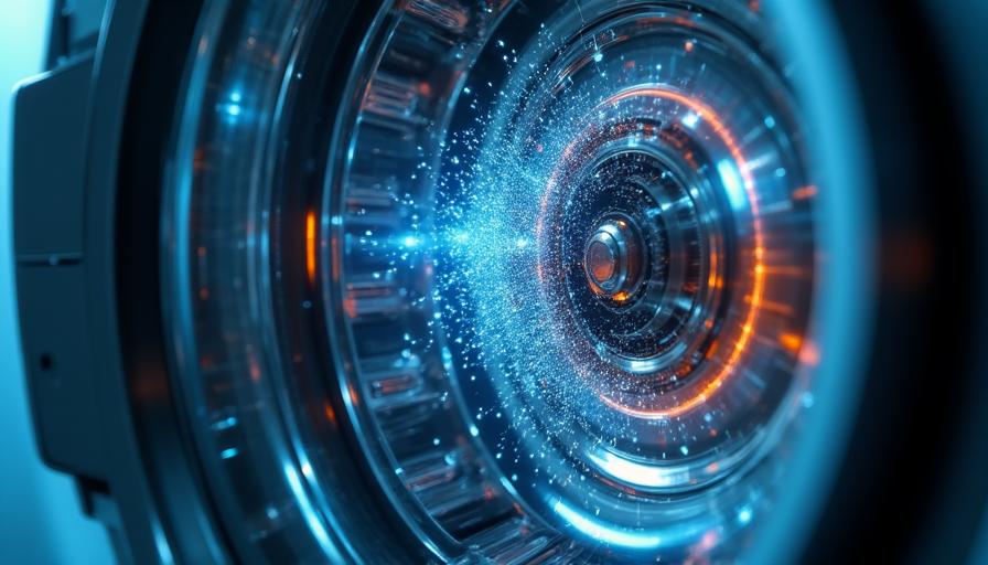 Close up of a smart washing machine motor with digital AI overlay